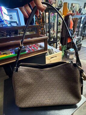 Michael Kors Fulton Large Brown Signature Logo Shoulder Hobo Bag